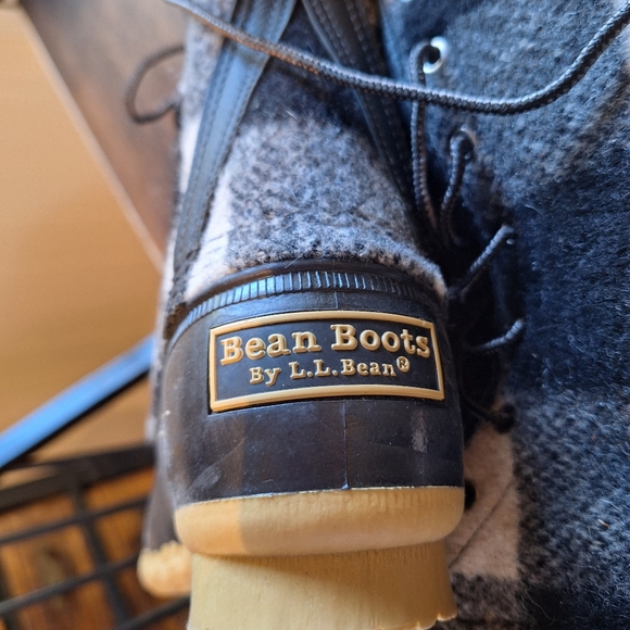 L.L. Bean 16" Black White Plaid Knee High Duck Boots Size 7 Very Good Condition - Picture 4 of 6